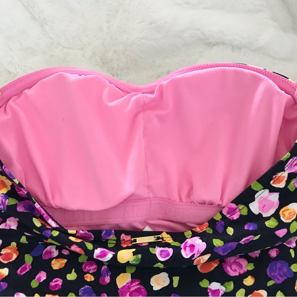 Anne Cole Women’s Floral Shirred Bandeau One-Piece Halter Strap Swimsuit Size 8 - Picture 10 of 13